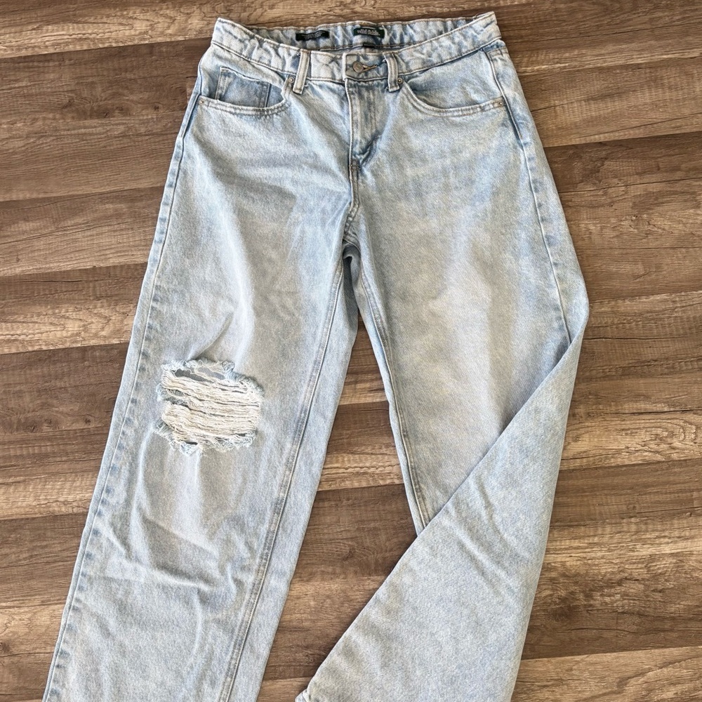 Light Blue Distressed Wide Leg Jeans